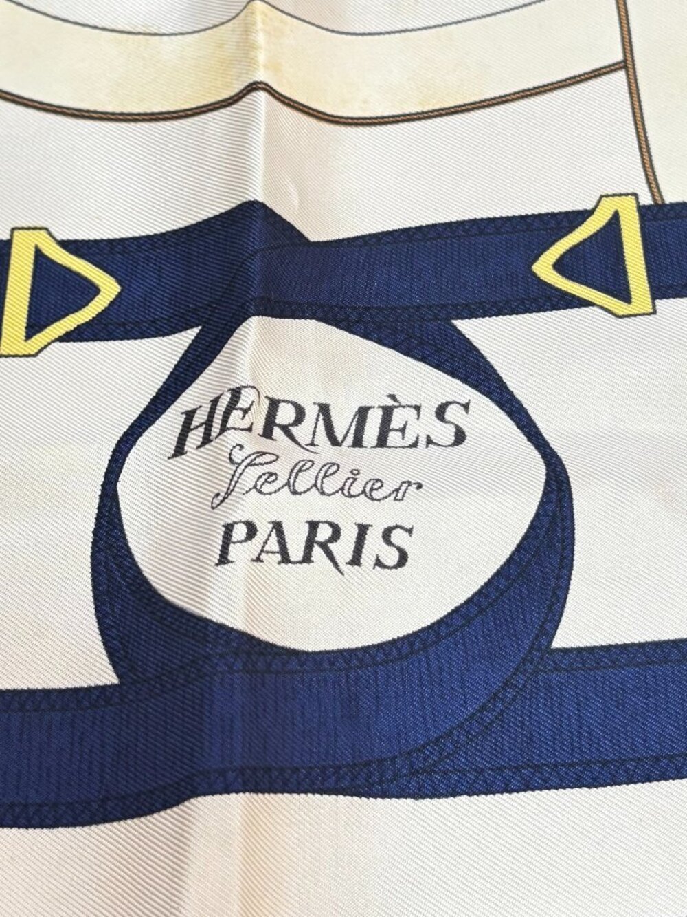 Auth HERMES Carre 90 Sellier Eperon d'Or Scarf Blue/White/Multicolor